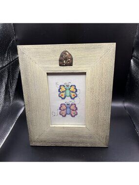 Handmade Butterfly Cross-Stitch Art Willow Tree Wooden Frame Susan Lordi 2006